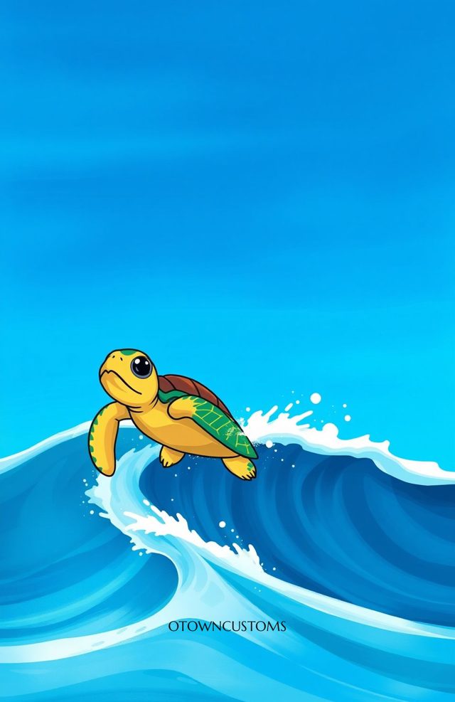Ocean Wave Surfing Turtle Cartoon Turtle