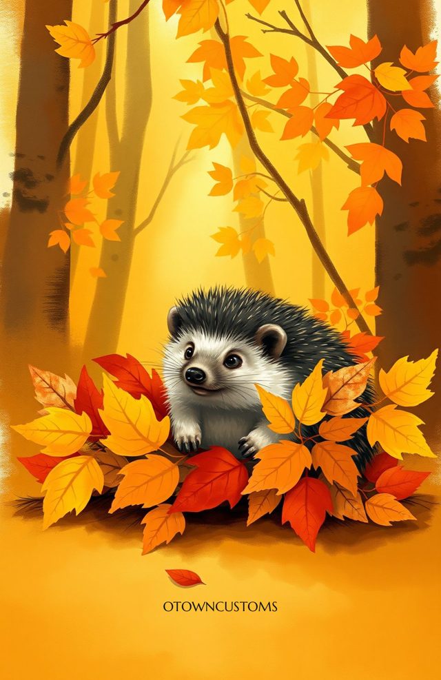 Cute Autumn Hedgehog Leaves