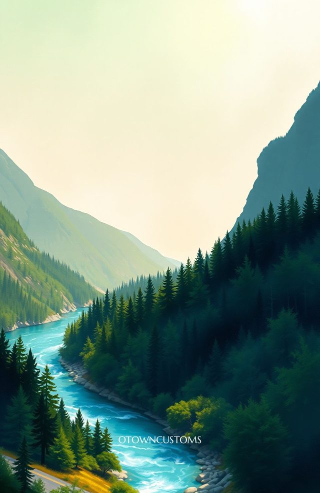 Painterly Mountain River Landscape