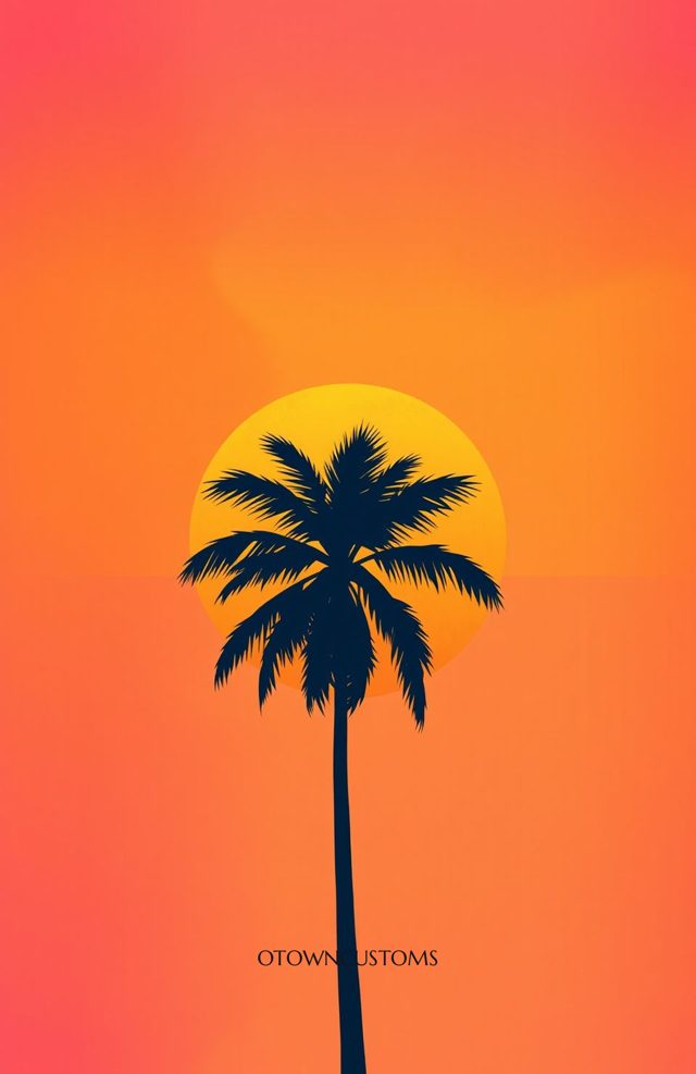 Retro Sunset Palm Tree Silhouette
