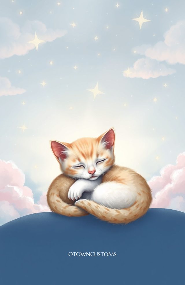 Celestial Kitten Nap Dreamy Illustration
