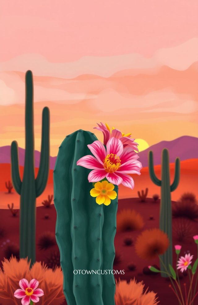 Desert Bloom Cactus Stylized Sunset