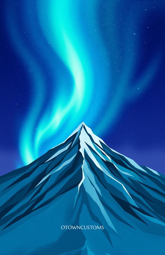 Geometric Aurora Borealis Mountain