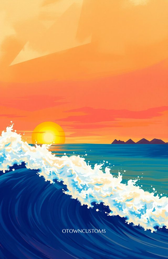 Stylized Sunset Wave Tropical Ocean Paradise