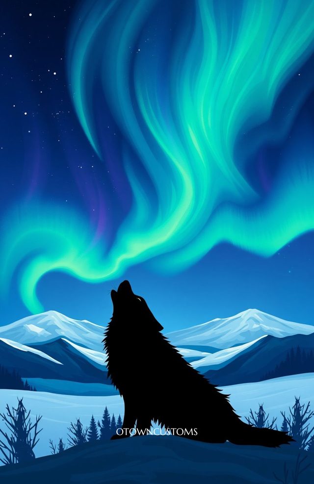 Northern Lights Wolf Howl Stylized Arctic