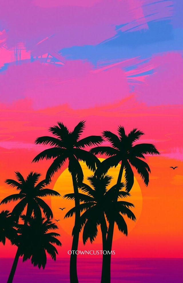 Tropical Sunset Palm Silhouette