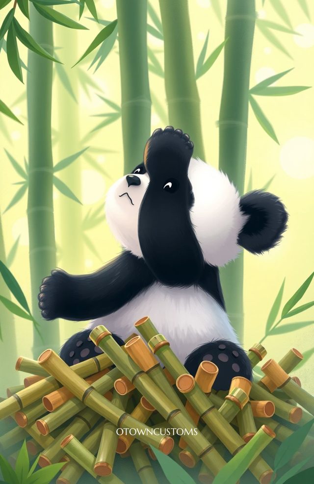 Illustrative Cartoon Cute Panda Bamboo