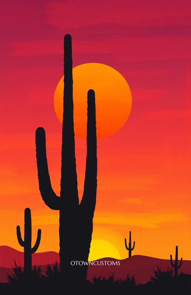 Desert Sunset Cactus Silhouette