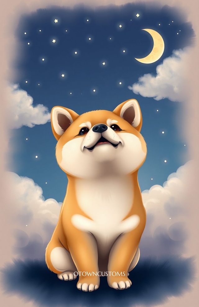 Dreamy Cartoon Shiba Puppy Stargazing
