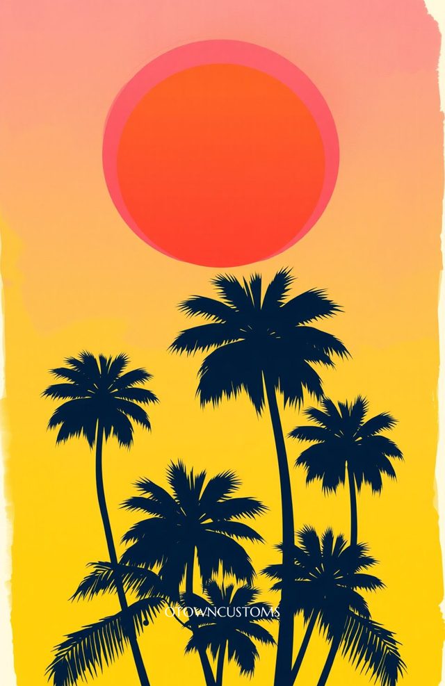 Minimalist Sunset Silhouette Retro Palms