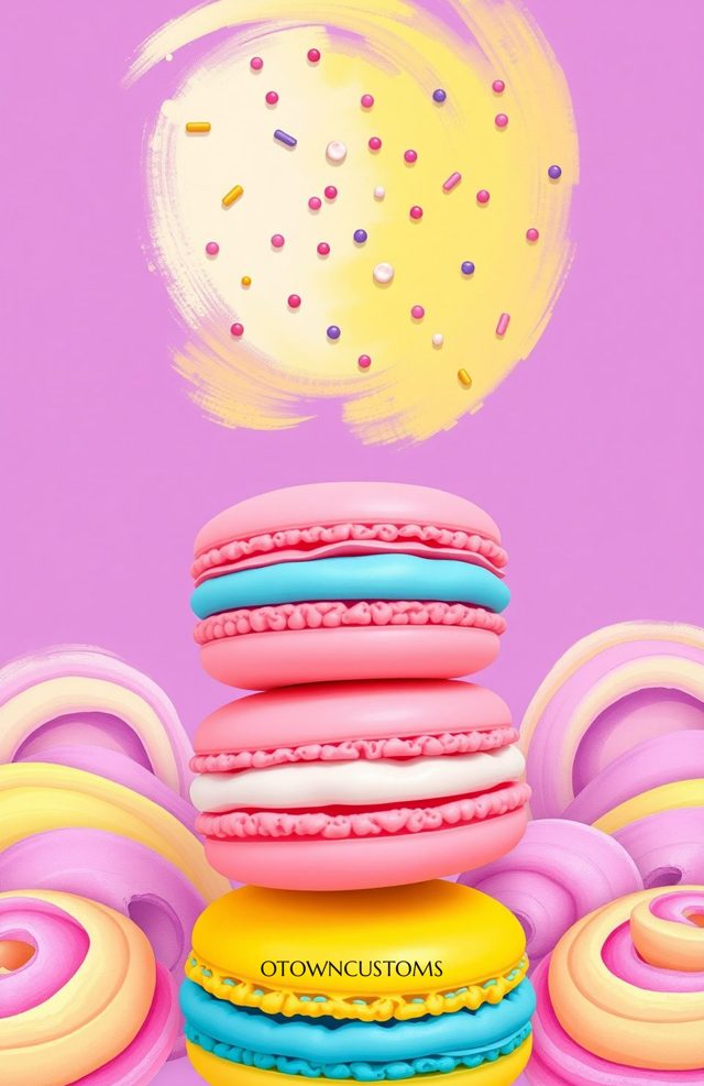 Cartoonish Food Art Macaron Pastel Tower