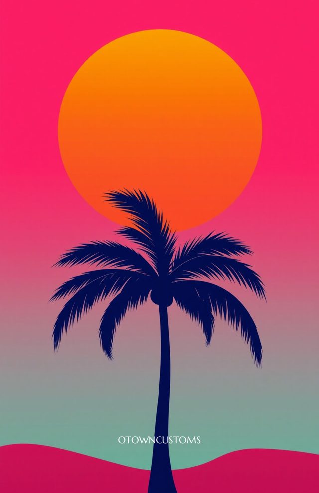 Retro Vaporwave Sunset Palm Silhouette