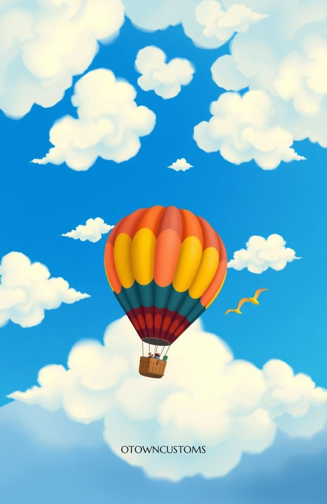 Whimsical Cartoon Hot Air Balloon Skybound
