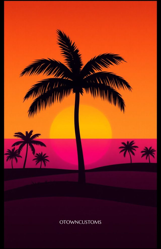 Sunset Palm Trees Retro Coastal