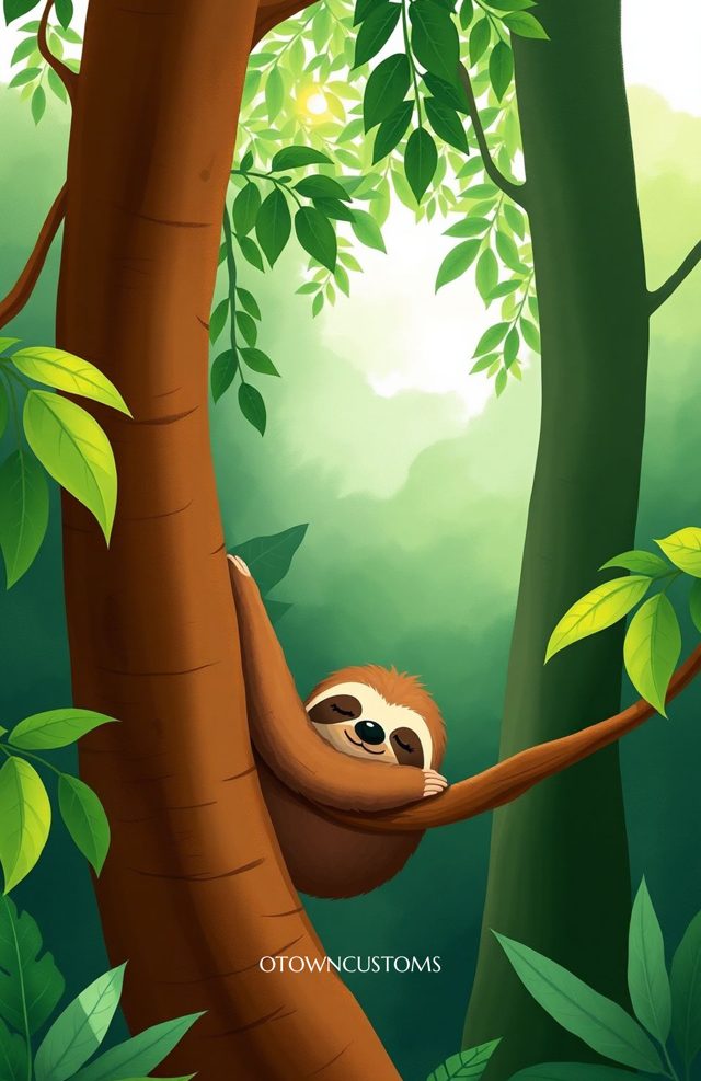 Sleepy Sloth Cartoon Forest