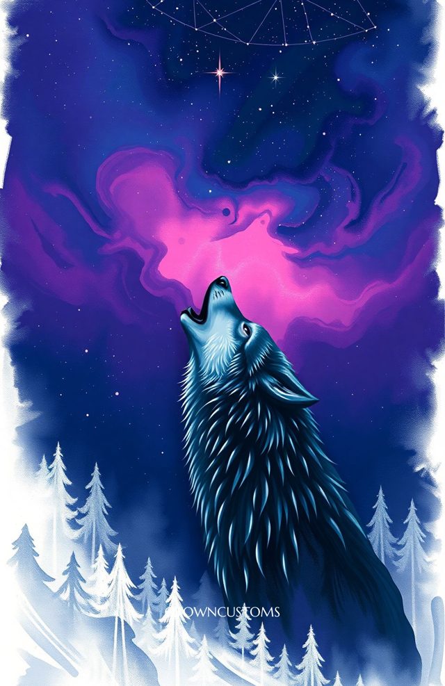 Galactic Wolf Howl Night Sky