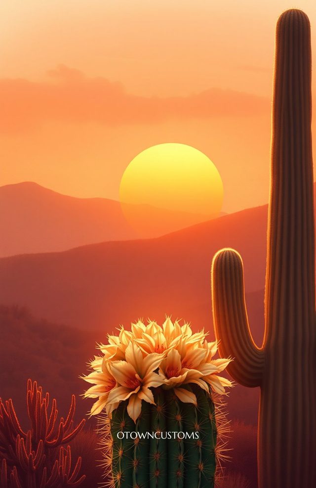 Desert Sunset Golden Hour Cactus