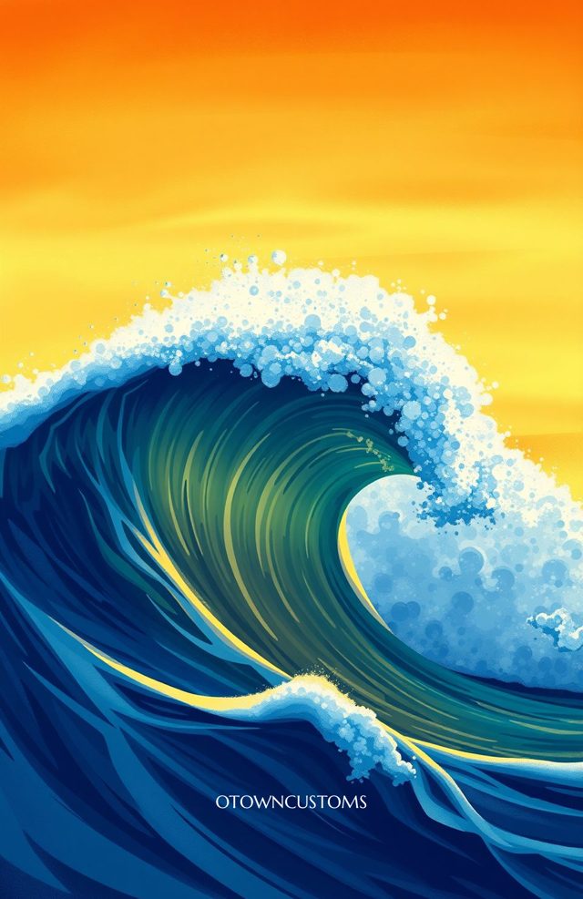 Ocean Wave Sunset Stylized