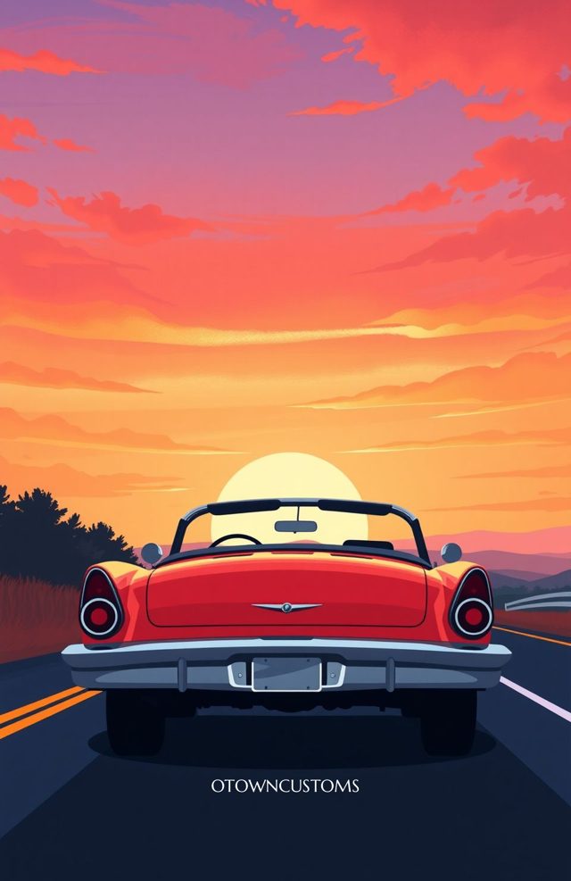 Retro Sunset Drive Vintage Car