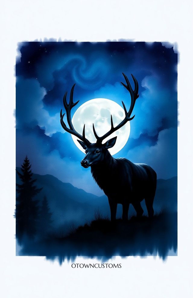 Mystic Moonlit Stag Dark Fantasy