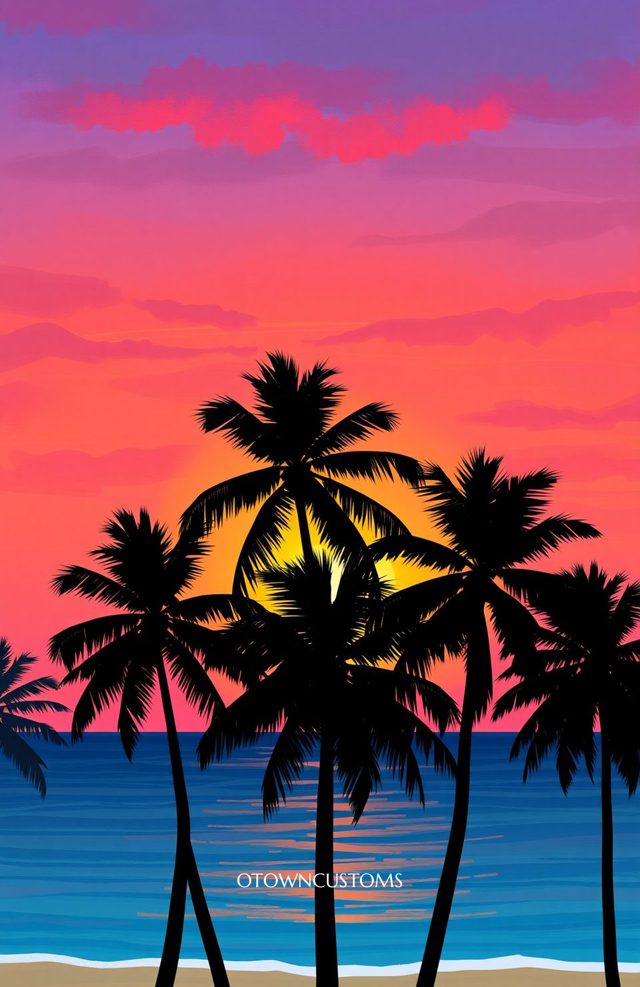Tropical Paradise Sunset Silhouette
