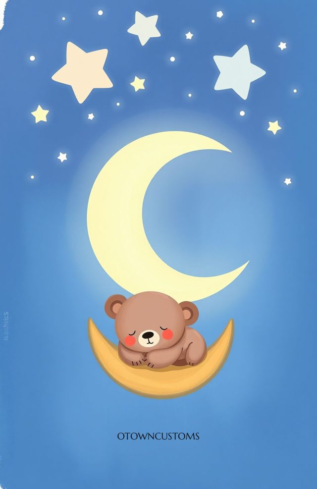 Cute Cartoon Bear Sleeping Stars
