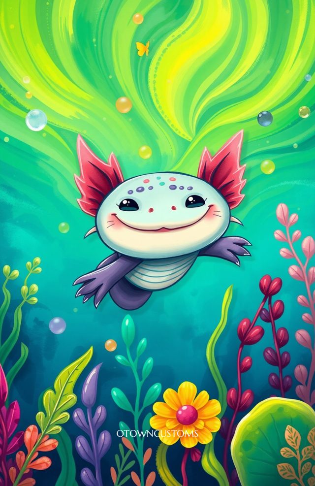 Adorable Axolotl Cartoonish Digital Art