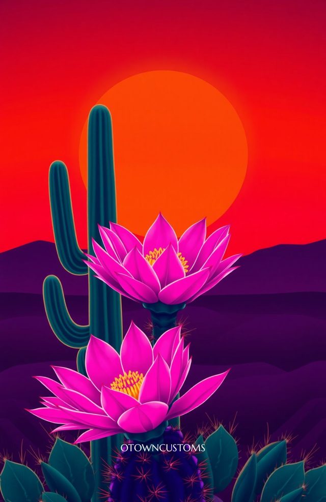 Neon Cactus Bloom Desert Sunset