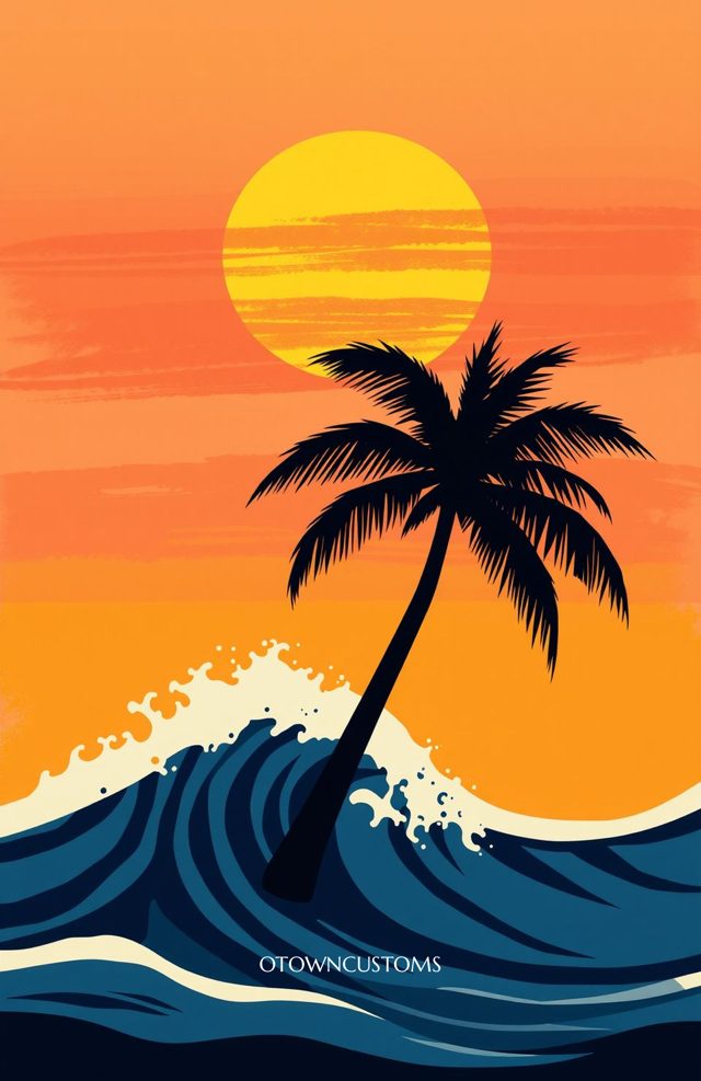 Retro Sunset Palm Vintage Illustration