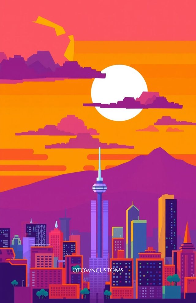 Pixelated Flat Vector City Skyline