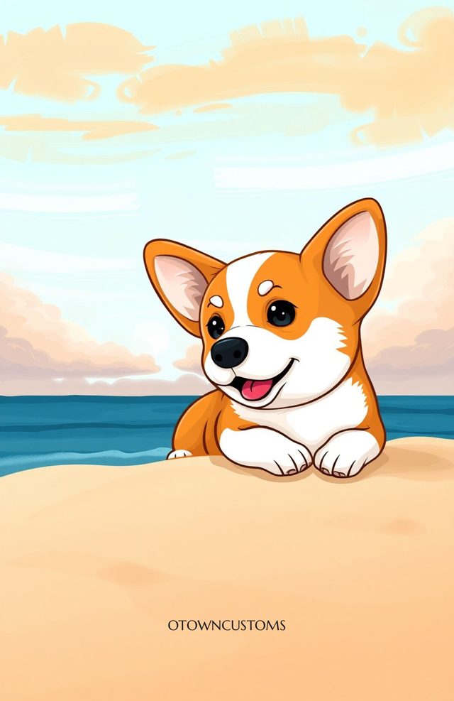 Corgi Beach Vacation Cartoon