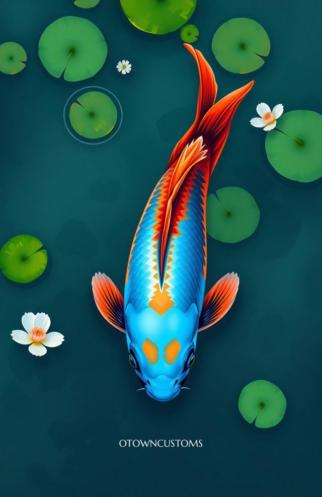 Electric Blue Koi Pond Digital Art