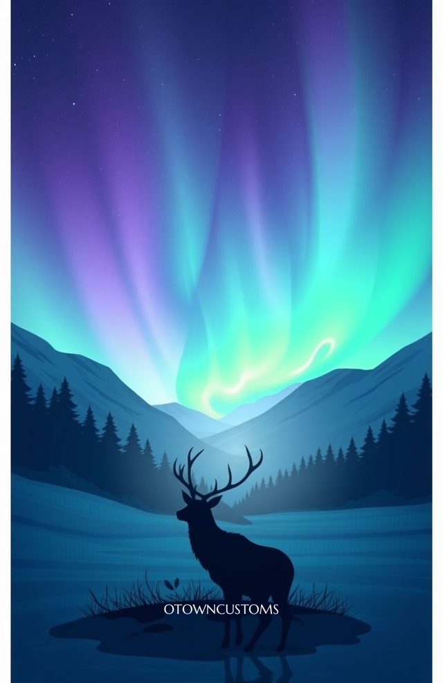 Aurora Borealis Winter Stag Minimalist