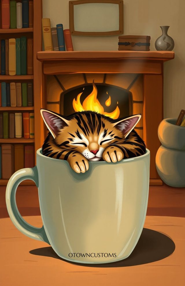 Cozy Illustrative Coffee Cat Nap