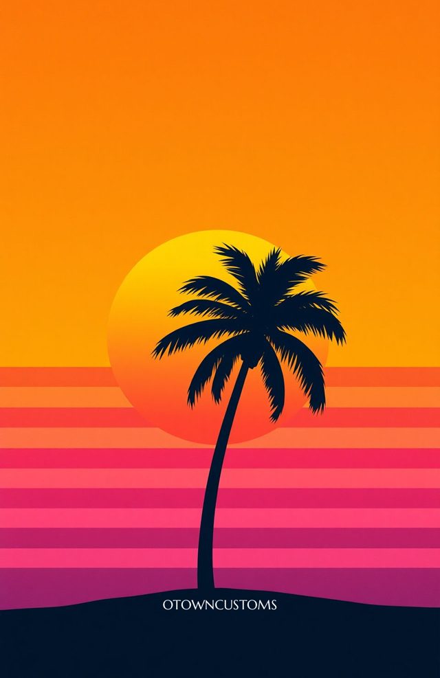 Retro Sunset Palm Silhouette Coastal