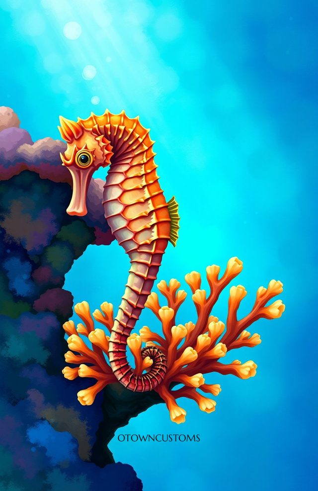 Vibrant Digital Art Seahorse Coral