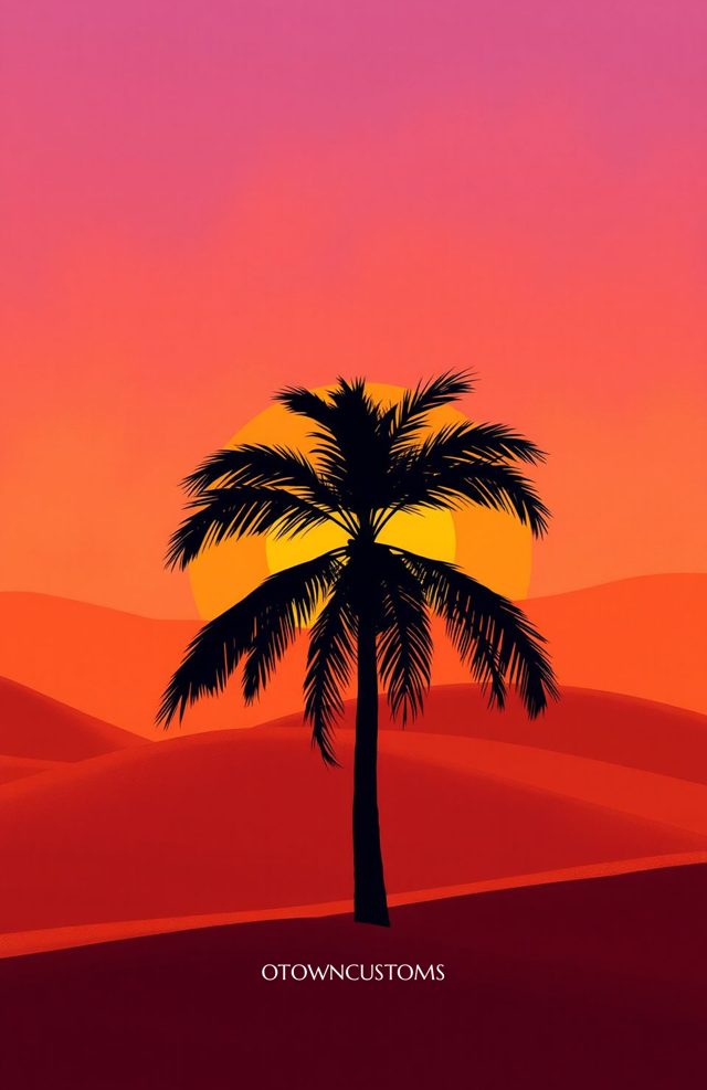 Minimalist Desert Oasis Sunset Palms