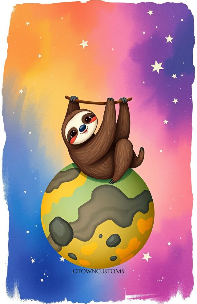Cartoon Space Sloth Stargazing