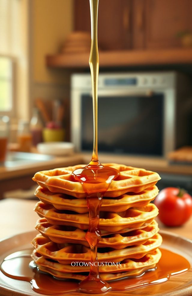 Food Photo Honey Drizzled Waffles