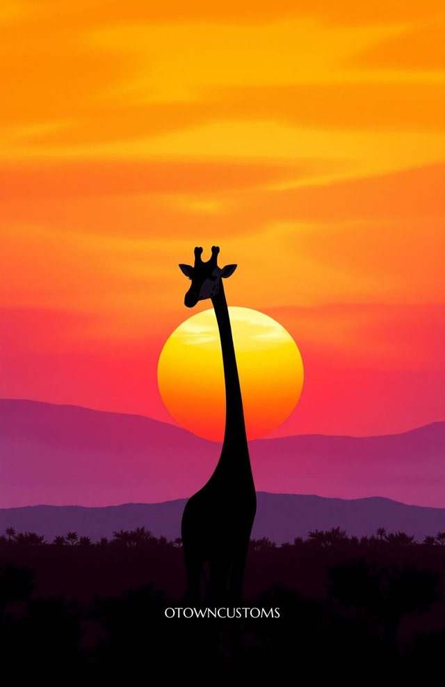 Sunset Silhouette Giraffe African Plains