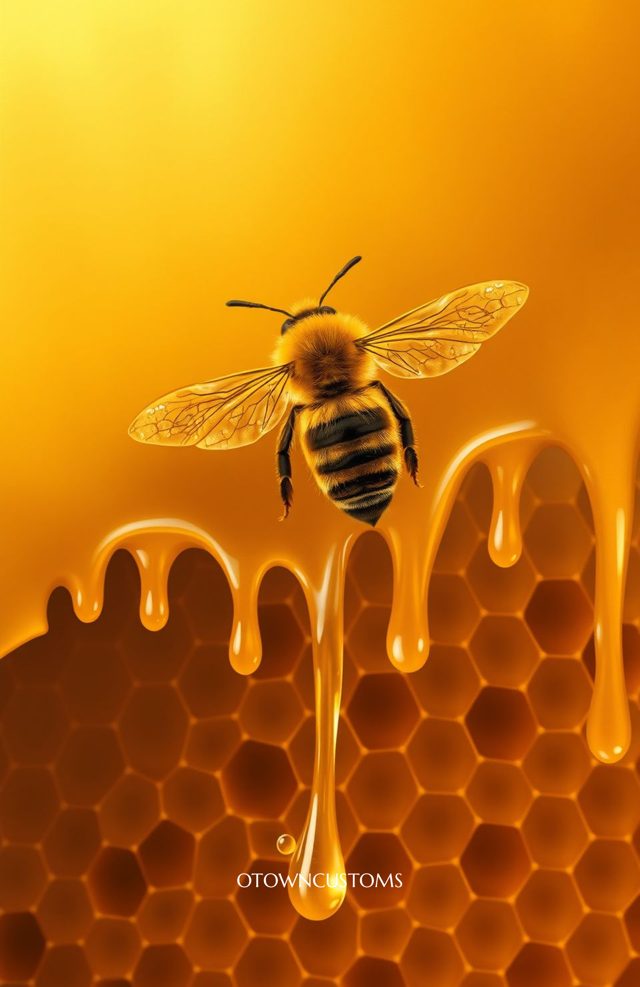 Realistic Dripping Honeycomb Golden Bee