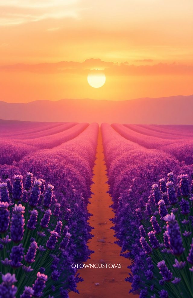 Vibrant Lavender Field Sunset Glow