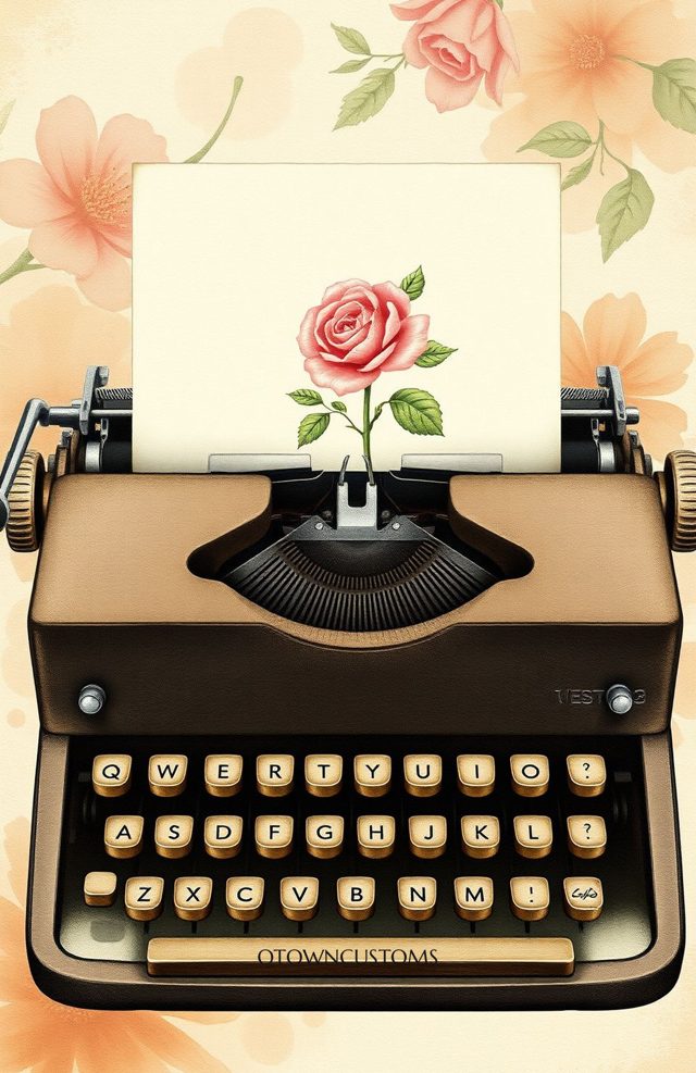 Vintage Floral Typewriter Keys Illustration