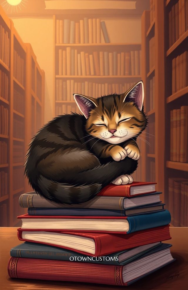Cartoon Cat Reading Nook