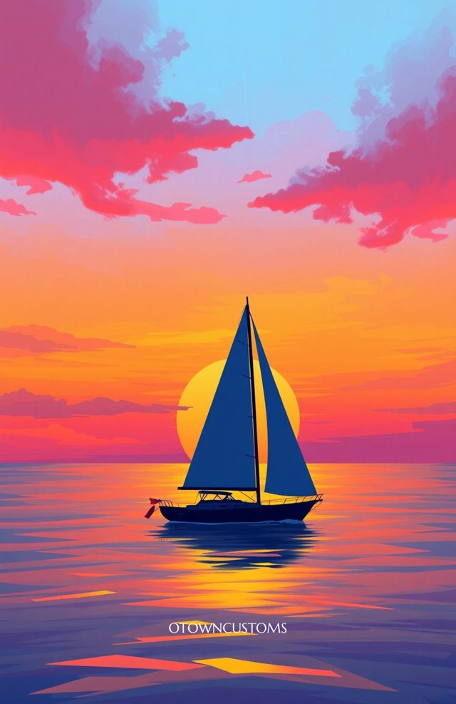 Vibrant Sunset Sailing Ocean View