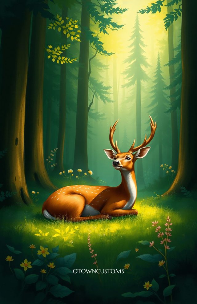 Painterly Forest Enchanted Deer Gaze