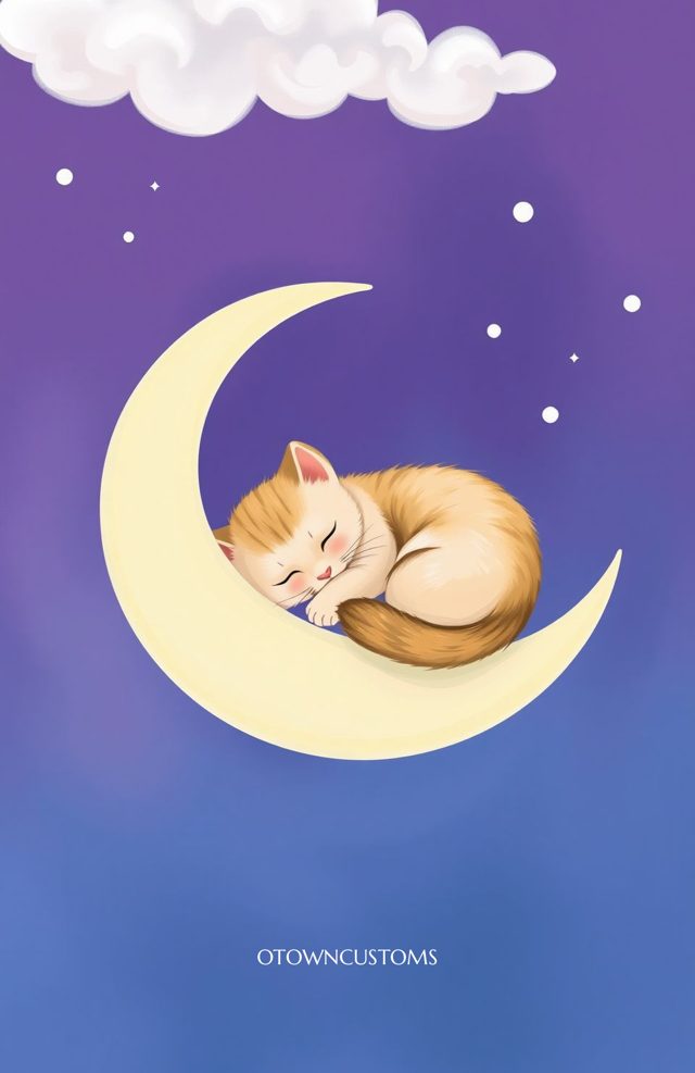 Sleepy Kitten Moon Dreams Illustration