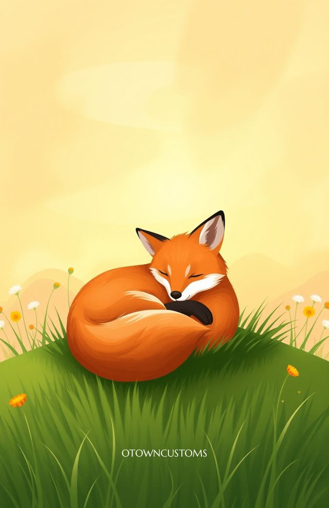 Cute Fox Sleepy Meadow Cartoon