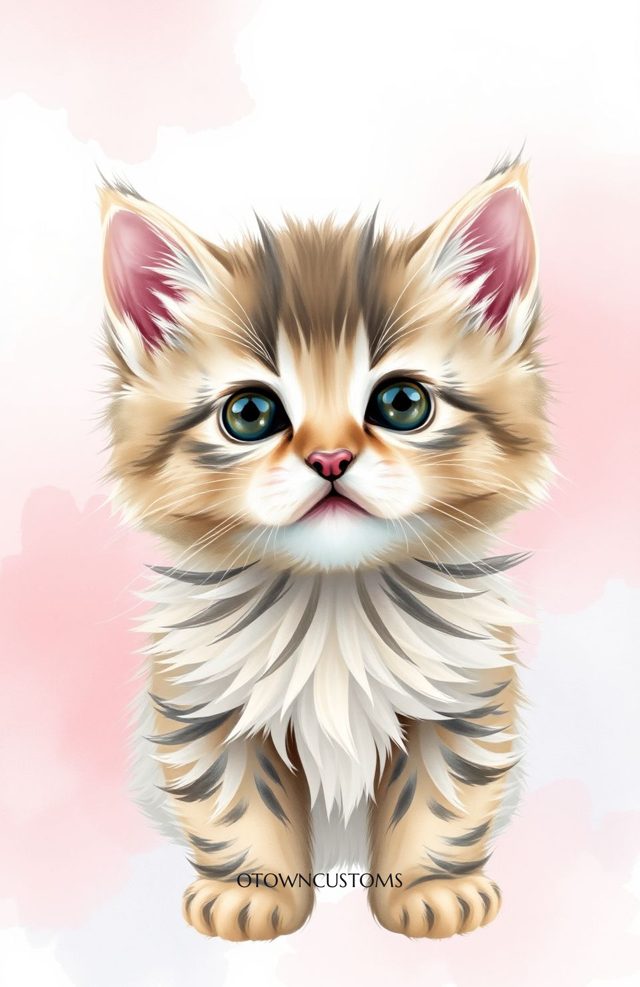 Digital Painting Cute Kitten Watercolor Dream