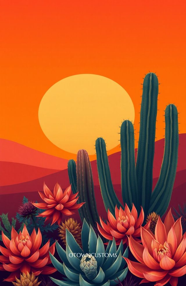 Desert Succulent Garden Sunset Scene